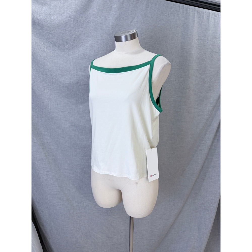 NWT Lululemon Organic Cotton High-Neck Ringer Tank Cream Green XL Tennis Gym